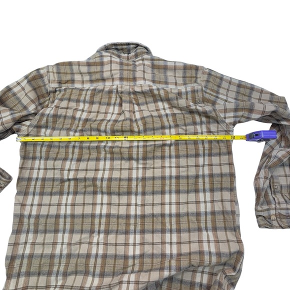 Vtg Carhartt Mens Large Tall Long Sleeve Button Cotton Brown Plaid Flannel Shirt - Picture 6 of 12